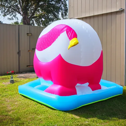 Image similar to inflatable flamingo restroom, a restroom shaped like an inflatable flamingo