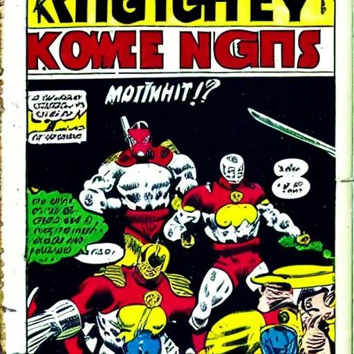 Prompt: knights vs marines, silver age comic