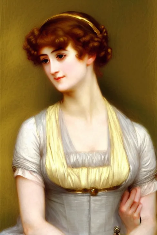 Image similar to jane austen gold hair, painting by rossetti bouguereau, detailed art, artstation