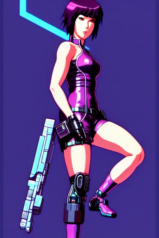 Image similar to a fullbody portrait of motoko kusanagi the major ghost in the shell : : cyberpunk vaporwave : : by ilya kuvshinov, j scott campbell, sola digital arts, anti aliasing, raytracing : :