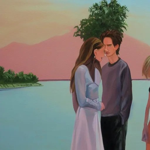 Prompt: a painting of jesse and celine from before sunrise