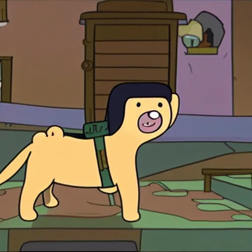 Image similar to kim kardashian in adventure time riding on jake the dog