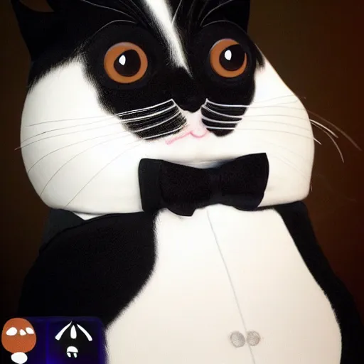Prompt: an emoji of a tuxedo cat wearing a tuxedo,