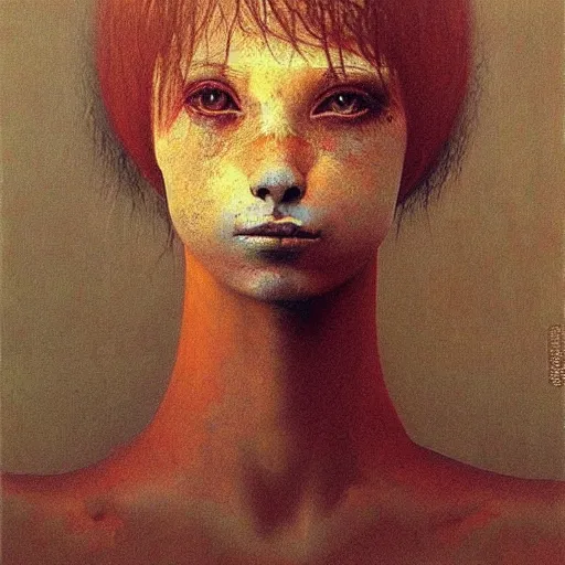 Prompt: portrait painting of ((((((((((((wolf)))))))))))) girl by Beksinski