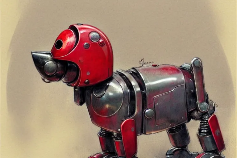 Image similar to guard ( ( ( ( ( 1 9 5 0 s retro future robot android dog. muted colors. ) ) ) ) ) by jean baptiste monge!!!!!!!!!!!!!!!!!!!!!!!!! chrome red