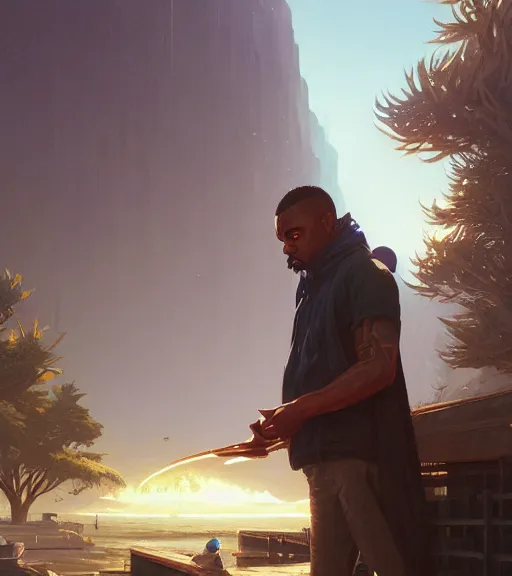 Image similar to highly detailed portrait of ganxsta zolee in gta v, stephen bliss, unreal engine, fantasy art by greg rutkowski, loish, rhads, ferdinand knab, makoto shinkai and lois van baarle, ilya kuvshinov, rossdraws, tom bagshaw, global illumination, radiant light, detailed and intricate environment