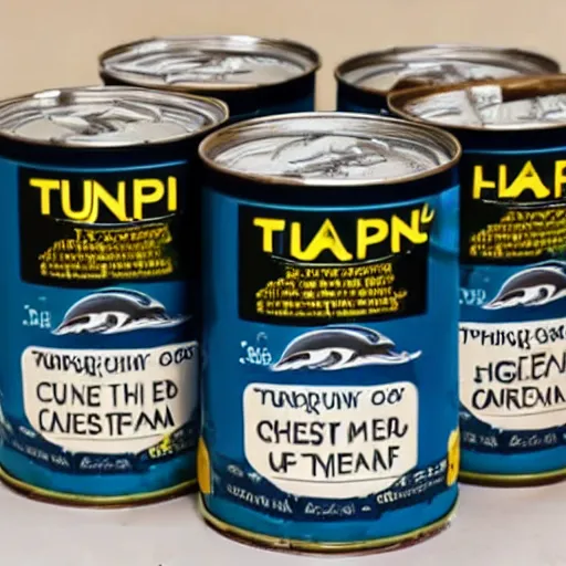 Prompt: a can of tuna-safe dolphin meat