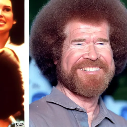 Prompt: bob ross screaming at painting of natalie portman in star wars