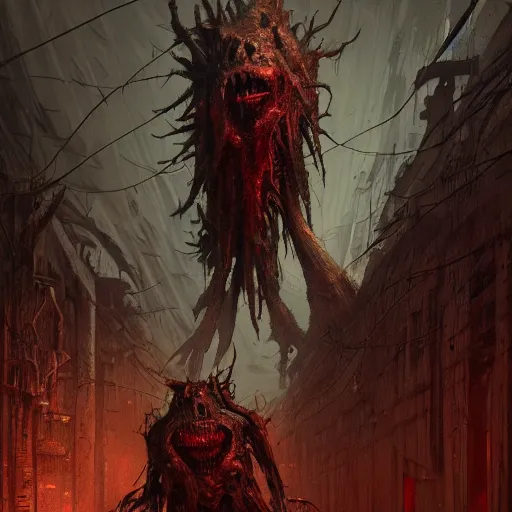 Prompt: concept art by greg rutkowski, hideous and vicious monsters made of twisted flesh, roaming the colony, looking rabid, in a claustrophobic, futuristic and brutalist environment, frightening and creepy atmosphere, scifi, highly detailed portrait, digital painting, artstation, concept art, smooth, sharp foccus ilustration, artstation hq