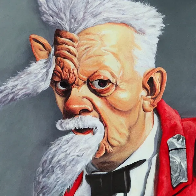 Prompt: painting of gollum as colonel sanders