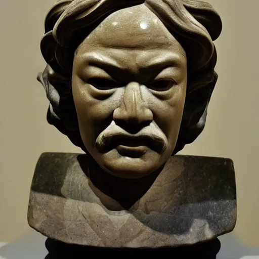 Prompt: classical marble bust of shigeru miyamoto, greek, 4th century BC