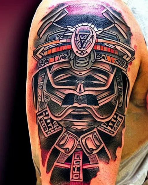 Image similar to aztec samurai tattoo, magnificent