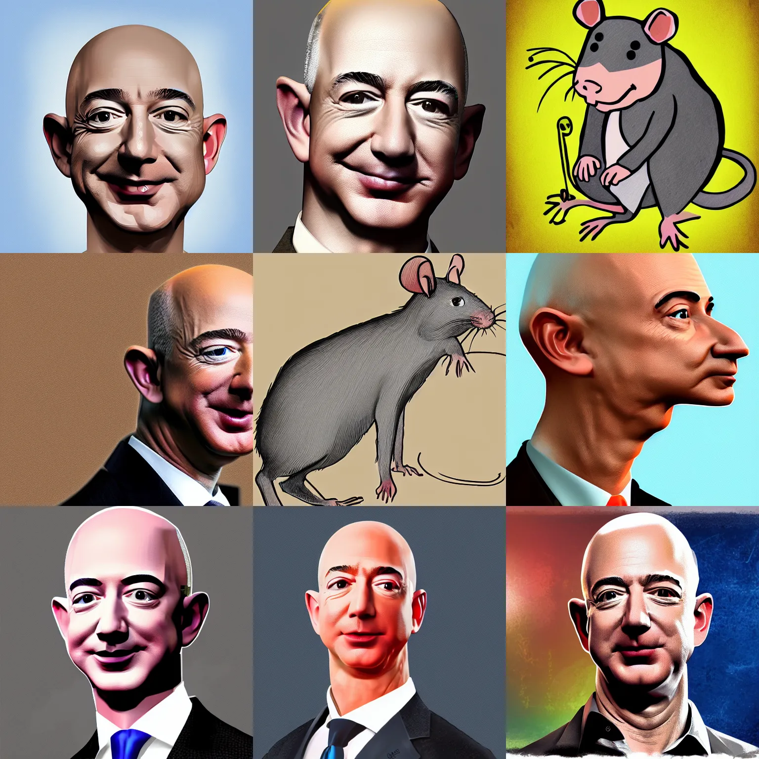 Prompt: jeff bezos as a rat, digital art