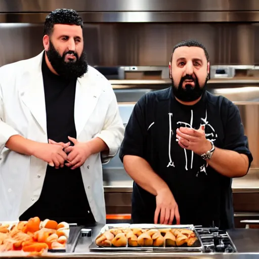Image similar to ethan klein and dj khaled on an episode of hell's kitchen