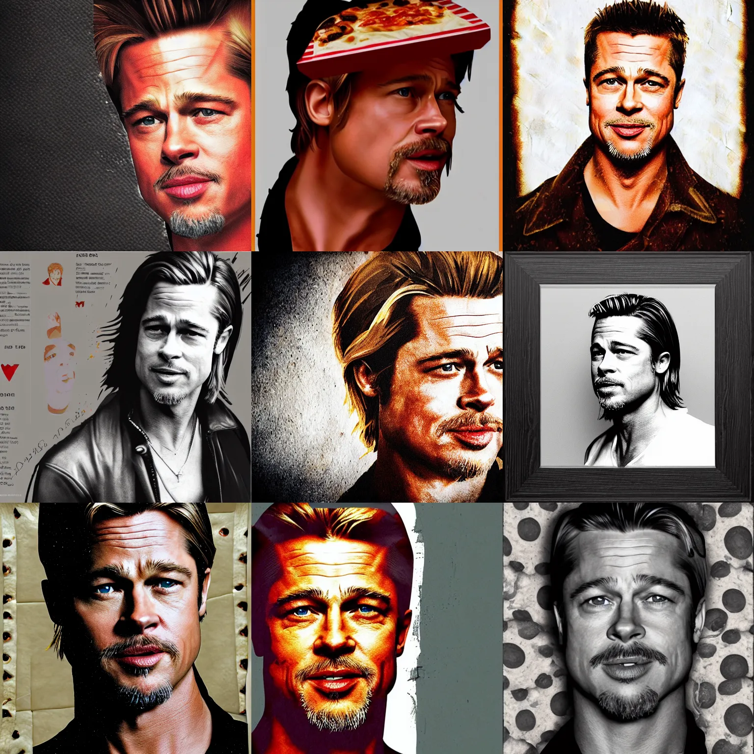 Prompt: portrait of brad pitt, pizza texture,