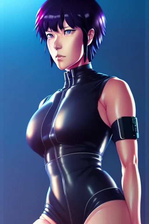 Image similar to a fullbody portrait of motoko kusanagi the major ghost in the shell : : stand alone complex, under repairs, maintenance : : by ilya kuvshinov, rossdraws, artgerm, sola digital arts, anti aliasing, raytracing : :