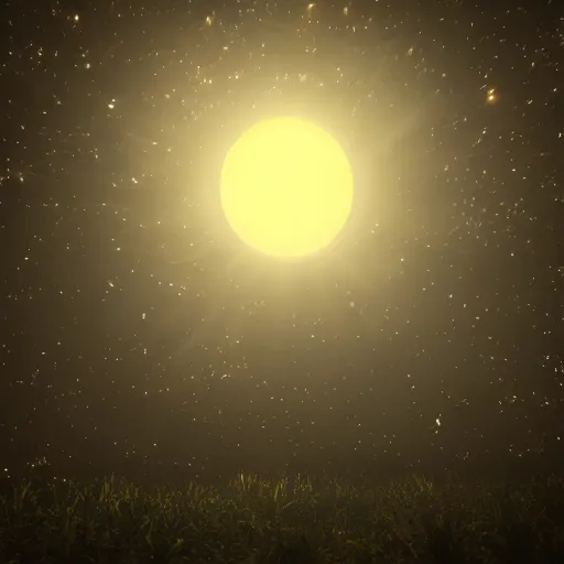 Prompt: floating light orb with internal light covered in light strands of hair in the night sky, volumetric lighting, hyperrealistic, 8 k, aesthetic, eerie, trippy, meta, unreal engine render, ultrafine details