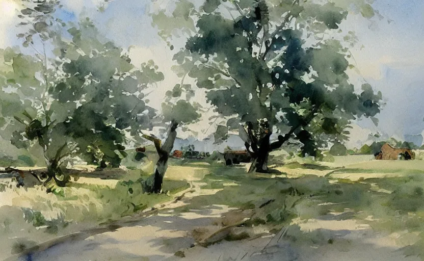 Prompt: watercolor lanscape by anders zorn