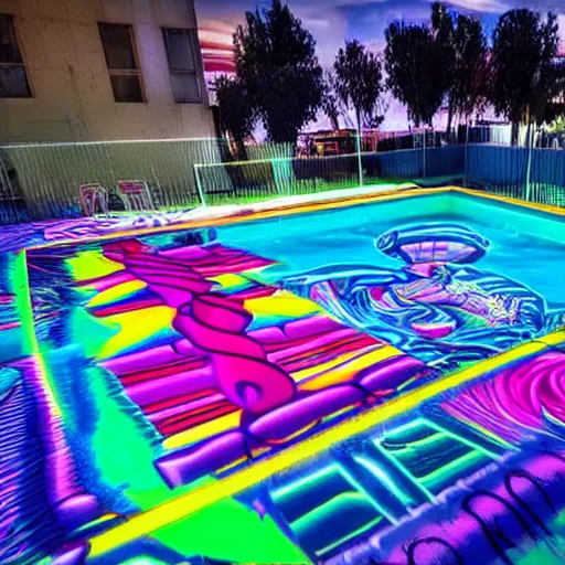 Image similar to backflip into a pool caustics lighting impressive colorful masterpiece graffiti