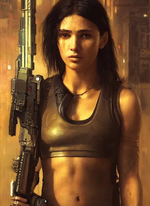 Image similar to 🧘♀. cyberpunk mercenary in a military vest ( blade runner 2 0 4 9, cyberpunk 2 0 7 7 ). orientalist portrait by john william waterhouse and james gurney and theodore ralli and nasreddine dinet, oil on canvas. cinematic, hyper realism, realistic proportions, dramatic lighting, high detail 4 k