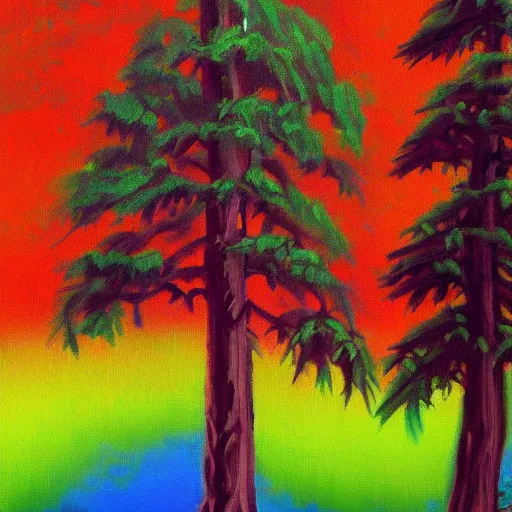 Prompt: conifer painted by bob ross