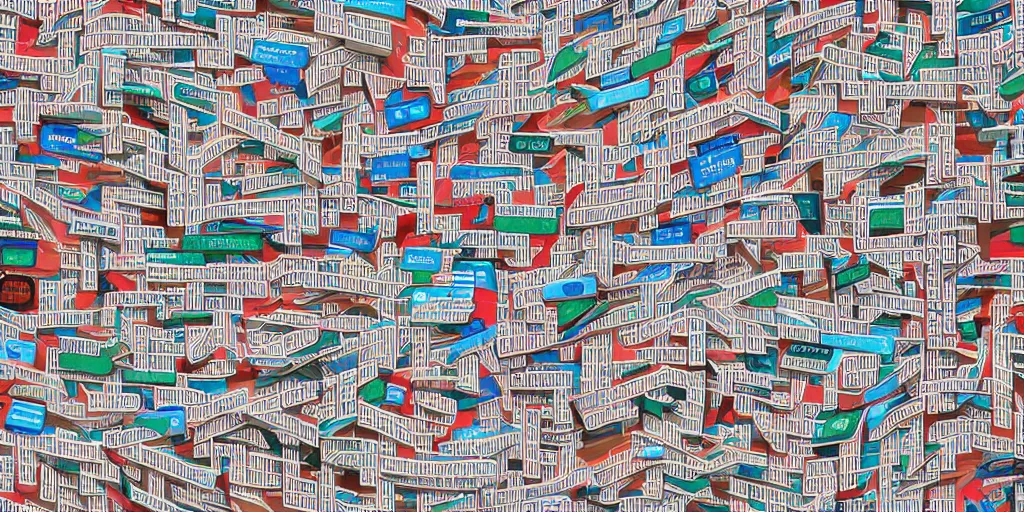 Image similar to First-person view of a maze made out of credit cards, illustraiton, editorial