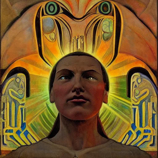 Image similar to the shaman of the subway, an art deco painting by leo and diane dillon and annie swynnerton and diego rivera and nicholas roerich, dramatic lighting, god rays, smooth, sharp focus, highly detailed