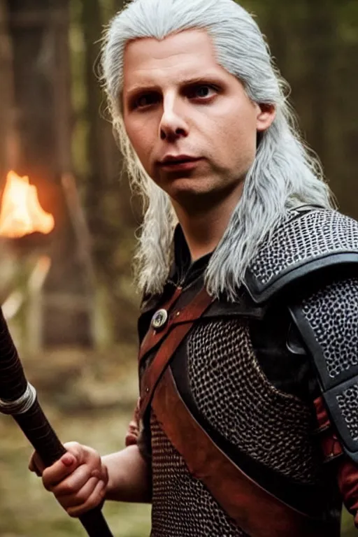 Image similar to Michael Cera as Geralt of rivia