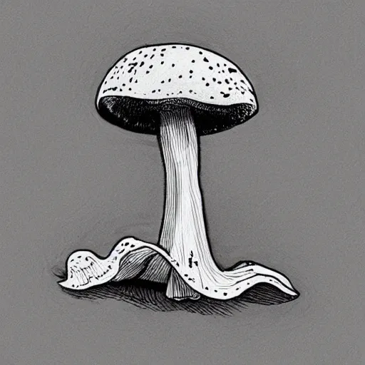 Prompt: mushroom, sketch, illustration, cross hatched, black ink on white paper