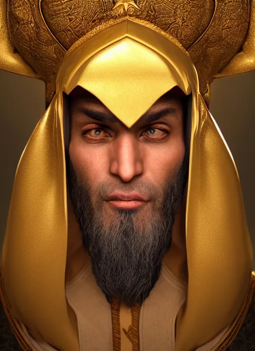 Prompt: portrait of sheikh mohammad ruler of dubai, drak fantasy goblin, head and torso only, cinematic lighting, studio quality, smooth render, unreal engine 5 rendered, octane rendered, art style by klimt and nixeu and ian sprigger and wlop and krenz cushart.