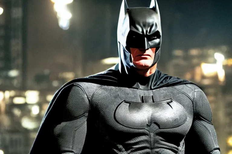 Prompt: film still of Dolph Lundgren as Batman in The Batman, 4k