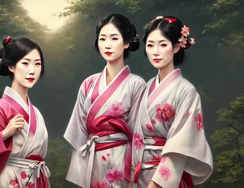 Image similar to two beautiful fashion taiwan girls wear elegant yukata in festival | | big eyes, sunny, realistic shaded, smile, good looking, fine details, 4 k realistic, cryengine, realistic shaded lighting poster by greg rutkowski, magali villeneuve, artgerm, jeremy lipkin and michael garmash and rob rey