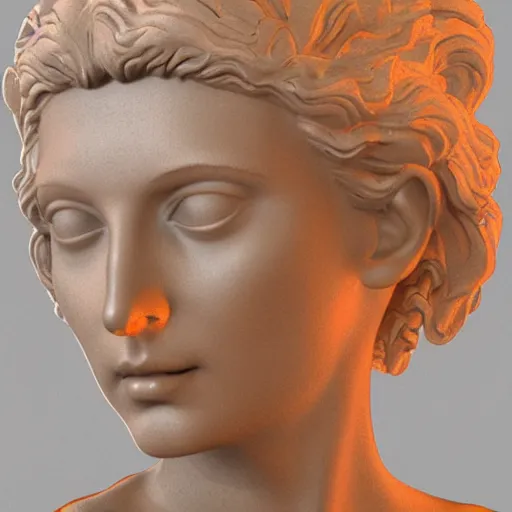 Image similar to a 3 d neon ring on the head of a renaissance statue, 3 d render