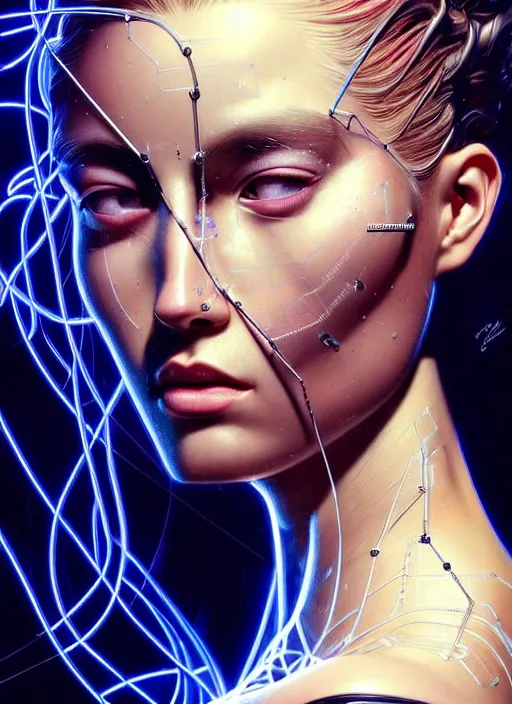 Image similar to a highly detailed long shot photo of intricate female face portrait, futurism, rococo, cyber neon lighting, detailed futuristic fibonacci jewelry, profile posing, hyper photorealistic, crispy quality, digital photography, trending in pinterest, cinematic, 4 k ultra hd, art by pascal blanche, art by greg rutkowski, art by artgerm,