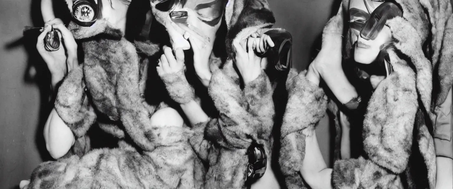 Prompt: fashion model in mink stole looking at lens by weegee