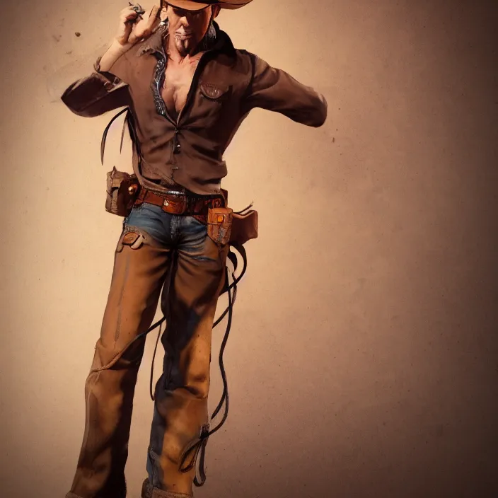 Prompt: a pin up cowboy model posing, high resolution, artstation, hdr, sharp focus