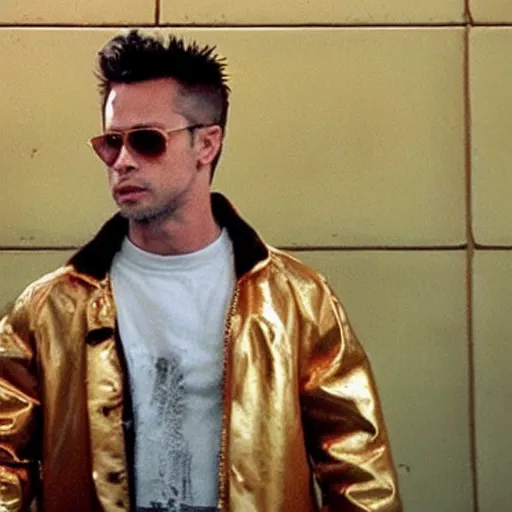Image similar to Tyler Durden with a golden jacket