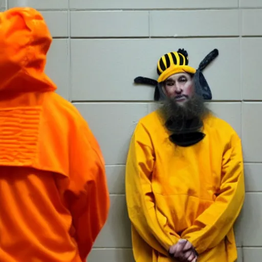 Image similar to inmate with orange suit and bee head