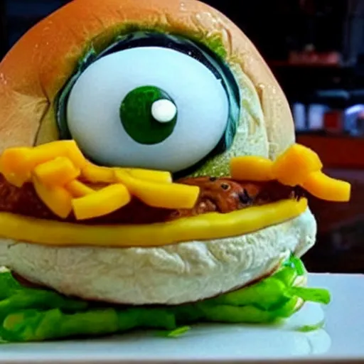 Image similar to A Mike Wackowski themed cheeseburger