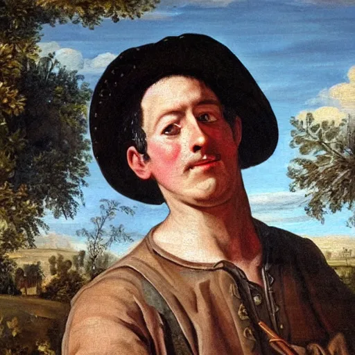 Image similar to david cameron as a 1 7 th century peasant workingin the fields, painting, restored, 1 7 th century art, very detailed painting