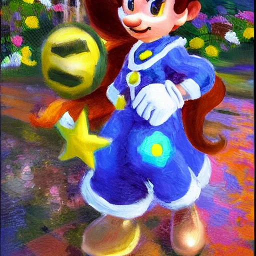 Prompt: An impressionist oil painting of Princess Daisy from Mario Strikers