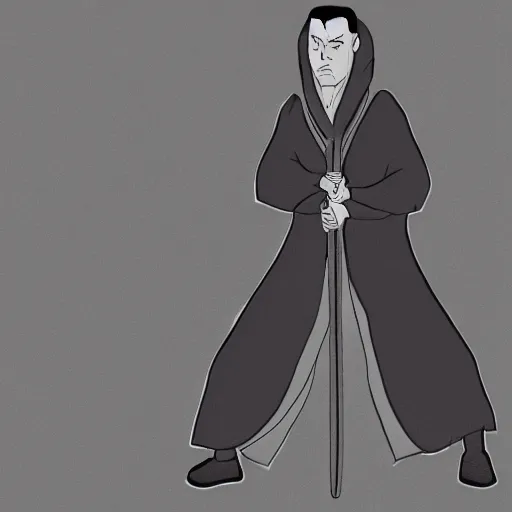 Image similar to a simple illustration of a man in a grey cloak holding a katana
