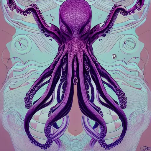 Image similar to alien goddess with body of octopus, extremely detailed, sharp focus, wide view, full body shot, smooth, digital illustration, by james jean, by rossdraws, frank franzzeta, sakimichan