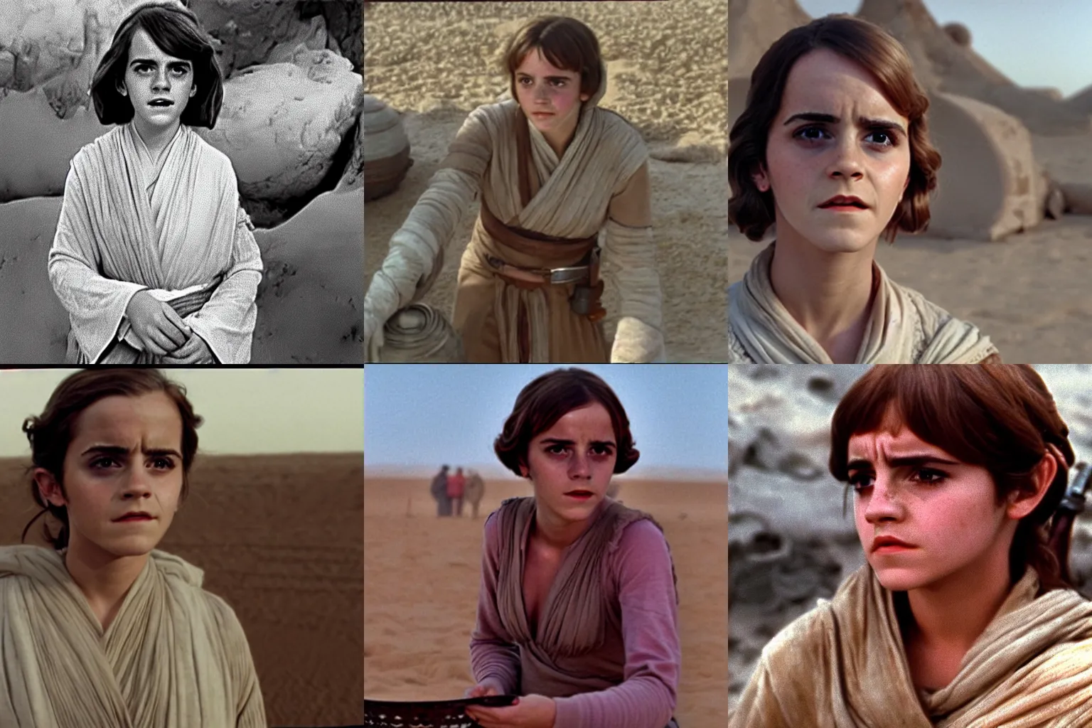 Prompt: Film still of Emma Watson as Aunt Beru in Star Wars (1977)