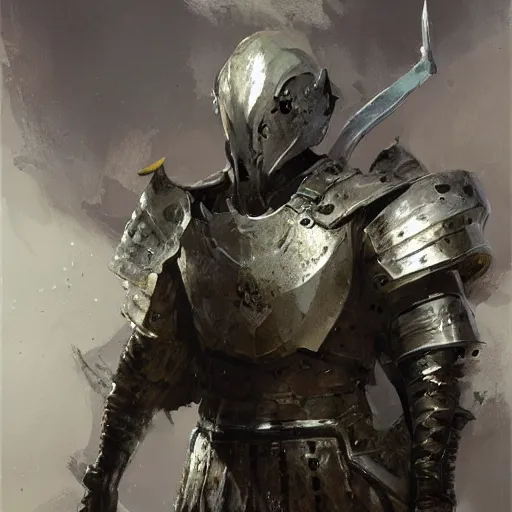 Image similar to portrait of a squid as a mighty warrior wearing silver armor, holding sword, by craig mullins, jeremy mann, jeremy mann.