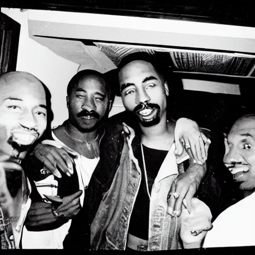 Image similar to 2 pac parting in 1 9 9 2 photo. small house party.