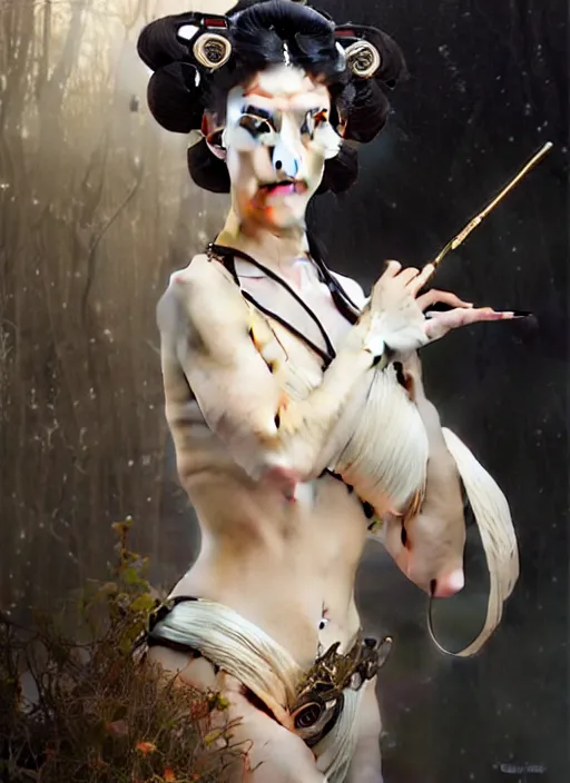 Image similar to soft and lustrous ivory ebony geisha organic cyborg, diffuse lighting, fantasy, intricate, elegant, highly detailed, lifelike, photorealistic, digital painting, artstation, illustration, concept art, smooth, sharp focus, art by john collier and albert aublet and krenz cushart and artem demura and alphonse mucha