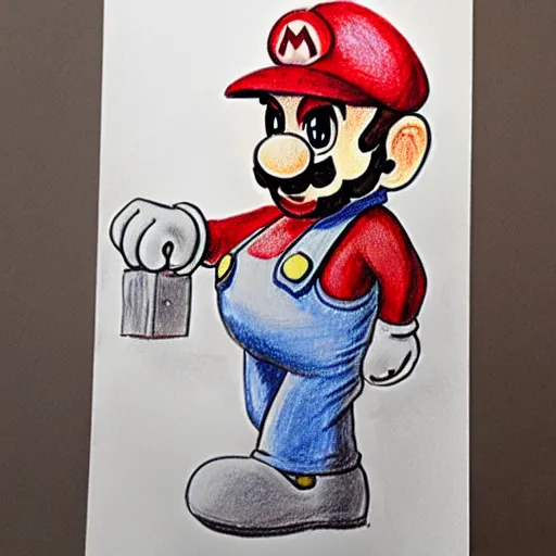 Prompt: a drawing of mario made in blood