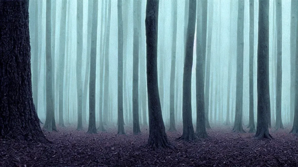 Image similar to can't see the forest through the trees, film still from the movie directed by denis villeneuve and david cronenberg with art direction by zdzisław beksinski and dr. seuss