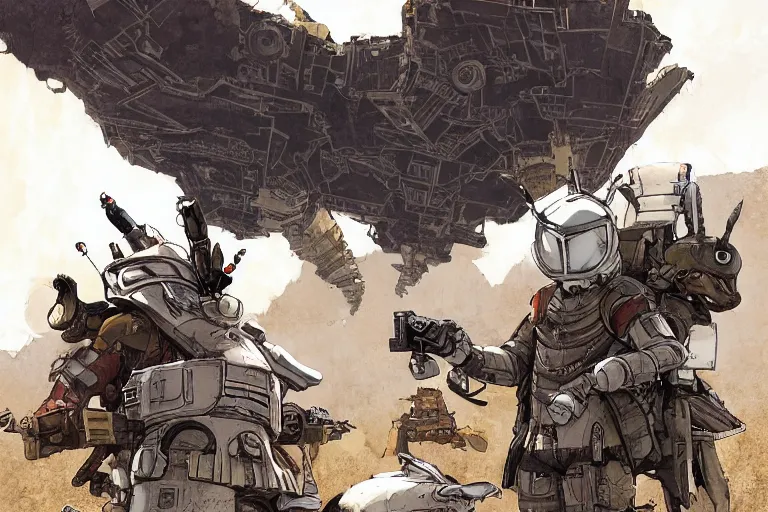 Image similar to anthropomorphic rodent with white and black ancestral ornate japanese tactical gear on an abandonment desert planet, high intricate details, long shot, rule of thirds, golden ratio, graphic novel by fiona staples and dustin nguyen, by beaststars and orange, peter elson, alan bean, studio ghibli, makoto shinkai